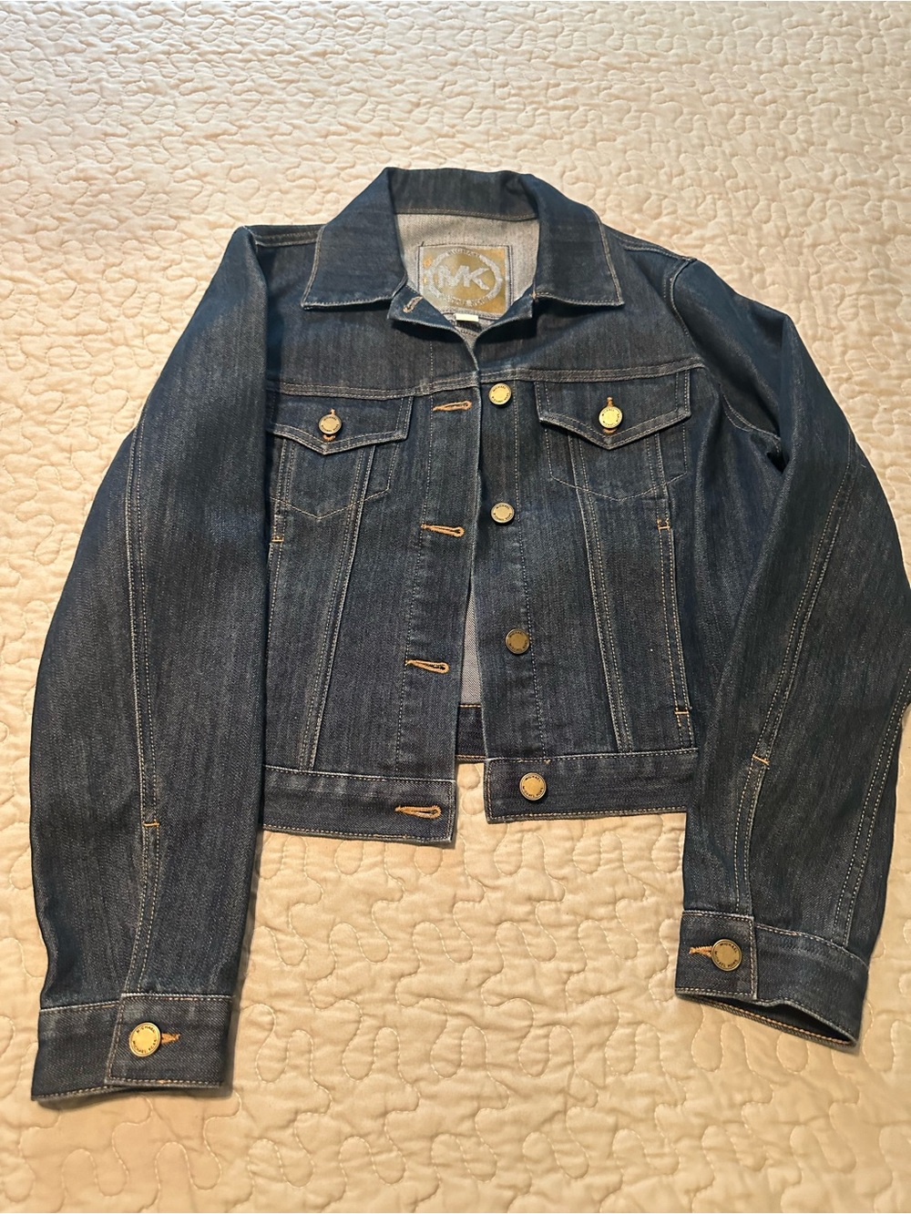Michael Kors Indigo Denim Trucker Jacket with Gold-Tone Buttons